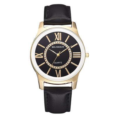 

Wish new mens watch Korean version of the large dial alloy PU business quartz watch Roman digital watch