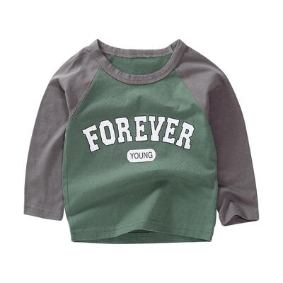 

Cotton Boys Basic Long Sleeve T-shirt Kids Letters Print Bottoming Tops