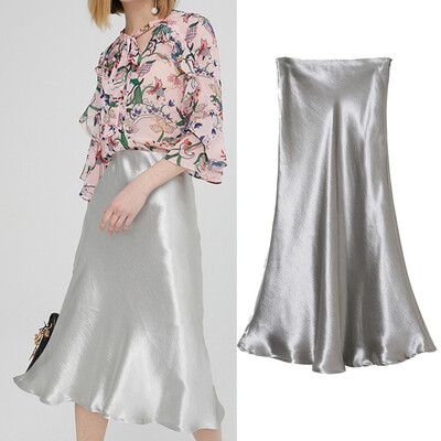 

Women Summer Satin Long Maxi Midi Skirt Plain Shiny Fashion Office Skirt New