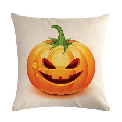 

18" Pumpkin Print Cotton Linen Cushion Cover Pillow Case Halloween Home Decor