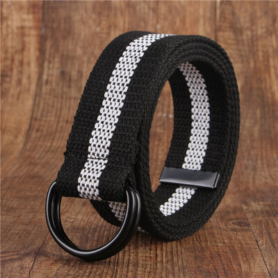 

Canvas belt fashion black Alloy double ring buckle Men belt casual simple Men&Women cowboy pants belt