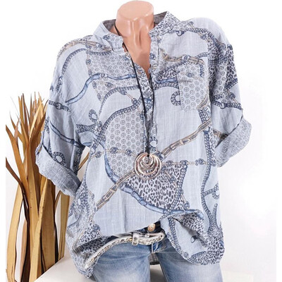 

Starmoon Women Fashion Vintage Chain V-Neck Plus Size Five-Sleeve Top T-Shirt Blouse