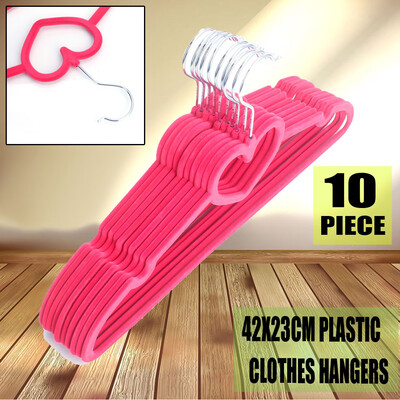 

10PCS Heart Style Plastic Flocking Clothes Hangers Rose Red