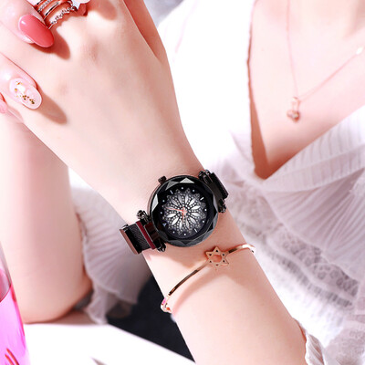 

Hot Sale 2019 New Fashion Brand Rosy Gold Women Mesh Magnet Buckle Starry Sky Watch Women Flower Quartz Watches Relogio Feminino