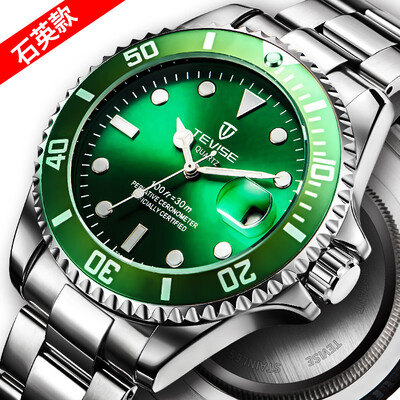 

Swiss tevise Twiss Luminous Green Water Ghost Watch Mens Quartz Watch Sports Spirit Steel Strip Calendar Table