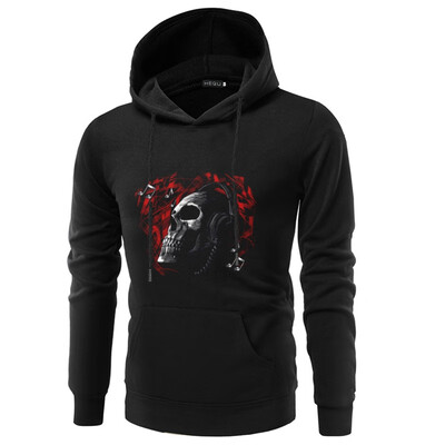 

New Arrival Men Skull Printed Halloween Hooded Sweatshirt Slim Long Sleeve Pure Color Graphic Hoodies For Male