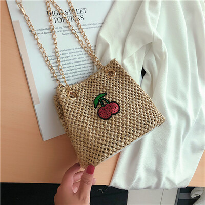 

Inssen summer small bag female 2019 new fashion holiday straw bag girl chain slung bucket bag