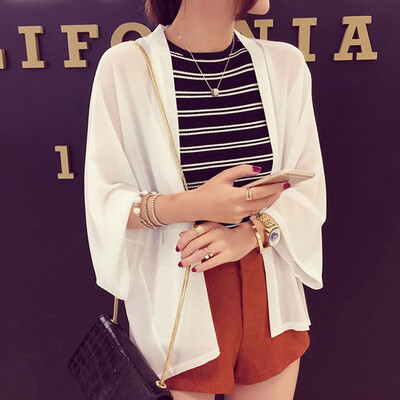 

Summer Stylish Womens Fashion Casual Long Sleeve Cardigan Chiffon Solid Long Loose Blouse Shirt