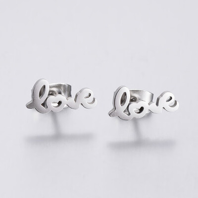 

304 Stainless Steel Ear Studs Word Love Stainless Steel Color 55x115x15mm Pin 08mm