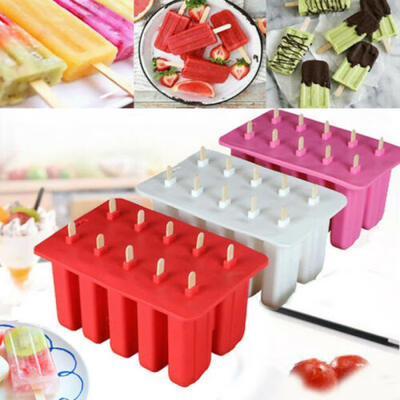 

10 Cell Frozen Ice Cream Pop Mold Popsicle Maker Mould Ice Tray Silicone Tools