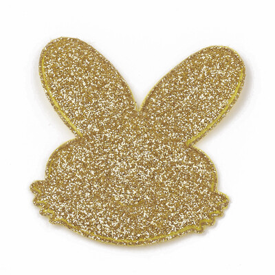 

Glitter PU Patches with Non Woven Fabric Back&Sponge Inside Rabbit Goldenrod 51x46x25mm