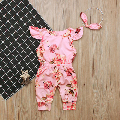 

Infant Toddler Baby Girls Floral Romper Jumpsuit Headband Clothes Outfit Sunsuit
