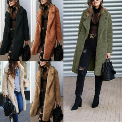 

UK Women Faux Fur Fluffy Long Coats Jacket Coat Warm Open Front Outwear Winter