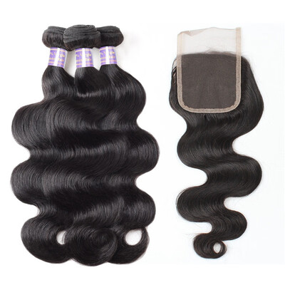 

Brazilian Remy Human Hair Weave Body Wave Hair 3pcs Bundles with Lace Closure Virgin Cheap Extensions