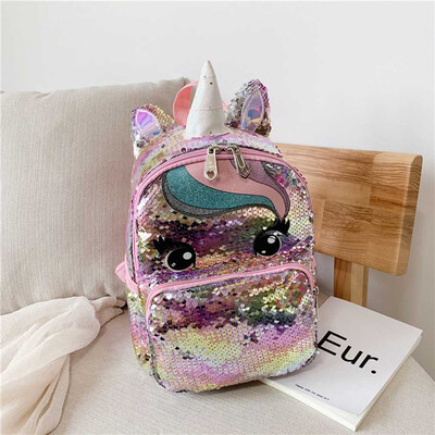 

New 8 Colors Women Girls Unicorn Sequin Fluffy Backpack Plush School Bag Handbag Kids