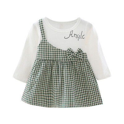 

Baby Girl Dress 0-3T New Autumn Fashion Casual Long Sleeve Letter Printing Bownot Decoration Single Shoulder Strap Dress