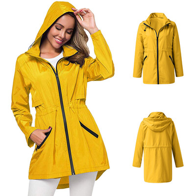 

Roseonmyhand Women Solid Rain Jacket Outdoor Plus Size Waterproof Hooded Windproof Loose Coat