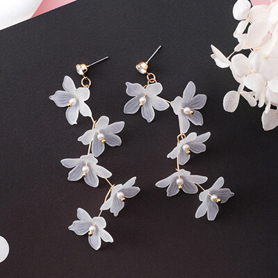 

New Korean Colorful Sweety Flower Long Earrings For Women Accessories Simulated Pearl Earings Fashion Jewelry Freeshipping