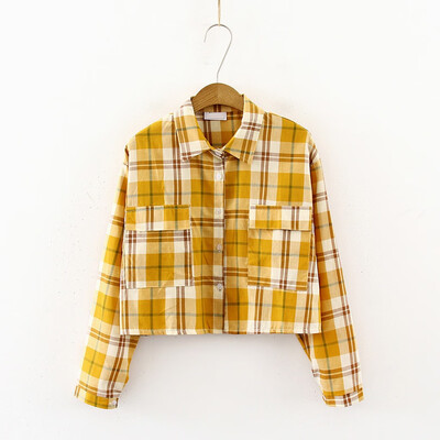 

Tailored Fashion Women Top Retro Plaid Printing Long Sleeve Lapel Casual Loose Blouse