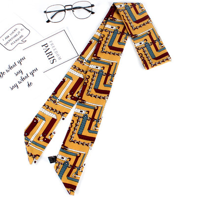 

Korean silk scarf spring&summer small scarf chiffon printing Variety scarf long double small bow tie decoration wild