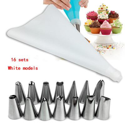 

16 PcsSet Silicone Icing Piping Cream Pastry BagStainless Steel Nozzle Pastry Tips Sets DIY Cake Decorating Tools