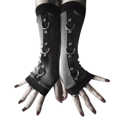 

Punk Women Fingerless Gloves Metal D-ring Arm Warmer Sleeves with Thumb Hole