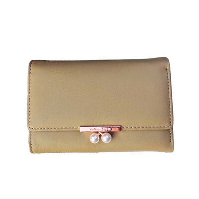 

Women Solid Color Faux Pearl Trifold Wallet Faux Leather Purse Card Cash Holder