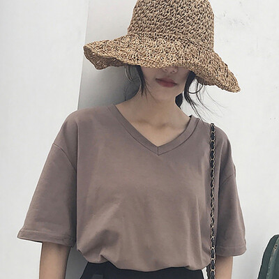 

Summer Women Short Sleeve Tshirt Simple V Neck Tee Shirt Casual Sexy Loose T-Shirt
