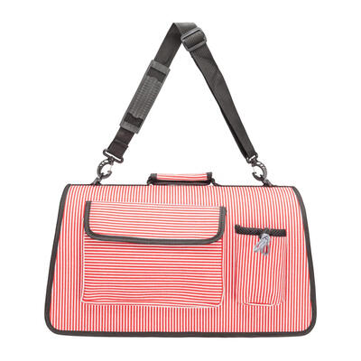 

Portable Red Stripe Folding Soft Sided Pet Dog Cat Carrier Canvas Handbag