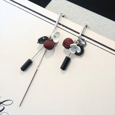 

Korean Fashion Asymmetry Flower Petal Long Earrings Temperament Beads Boucle doreille Femme Pendante Freeshipping