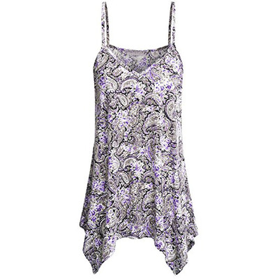 

Nomeni Womens Handkerchief Hem Flowy Top Print Summer Spaghetti Strap Camisoles Tank