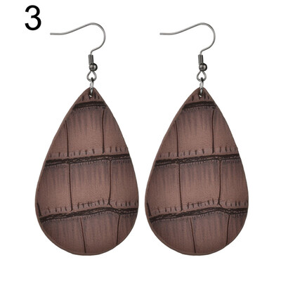 

Fashion Women Faux Embossed Leather Waterdrop Pendant Long Dangle Hook Earrings