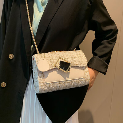 

Ins bag female 2019 autumn new Korean version of the wild chain shoulder slung bag wool fashion small square bag