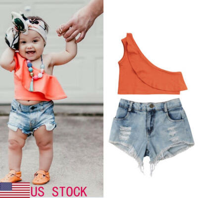 

2PCS Toddler Kids Baby Girls Clothes Outfits T-shirt Tops Denim Jeans Pants Set
