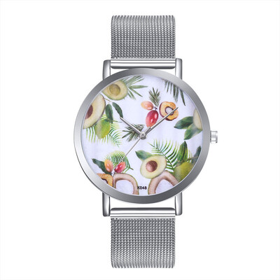 

〖Follure〗Woman Fashion Avocado Pattern Alloy Steel Strap Analog Quartz Round Watch
