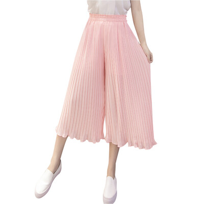 

Fashion Womens High Waist Casual Stretch Pants Wide Leg Solid Pleated Trousers