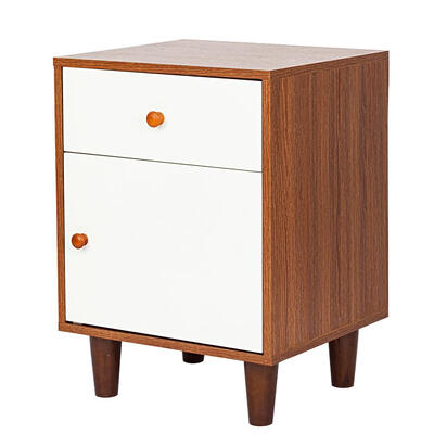 

One Drawer One Door Bedside Cabinet Night Table Walnut Color & White