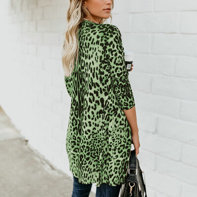 

Long Sexy V-neck Single Breasted Womens Jacket Fashion Beautiful Leopard Print Long Sleeve Coat Casual Full Sleeve Loose -2XL