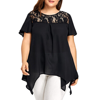 

Roseonmyhand Womens Fashion Chiffon Plus Size Short Sleeve Flower Lace Blouse Tops T-Shirt