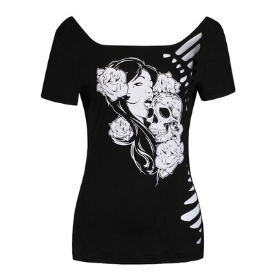 

European And American Street Personality Head Skull Slim Short-Sleeved T-Shirt