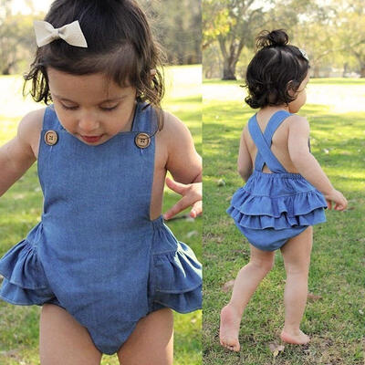 

Newborn Toddler Kids Baby Girls Denim Romper Bodysuit Jumpsuit Clothes Sunsuit Outfit 0-24M