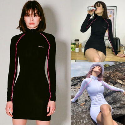 

Womens High Neck Long Sleeve Mini Dress Clubwear Party Pencil Slim Bodycon Dress