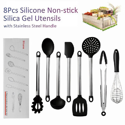 

Kitchen Utensils Set 8Pcs Silicone Non-stick Cooking Utensils Stainless Steel Handle Silica Gel Utensil Kitchenware Set