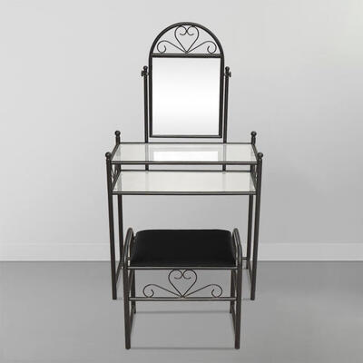 

Vanity Set Jewelry Makeup Dressing Table Oval Mirror Stool Desk