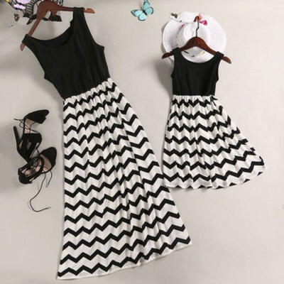 

2018 Mother&Daughter Fashion Casual Boho Stripe Maxi Dress Mommy&Me Matching Outfits