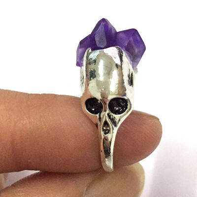 

Trendy Men Womens Natural Stone Skull Ring With Purple Gem Fashion Haloween Accessories