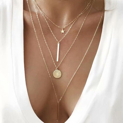 

New Bohemia Multi-layer Gold Metal Alloy Stars Pendant&Necklaces For Women Summer Boho Choker Necklaces Party Wedding Jewelry