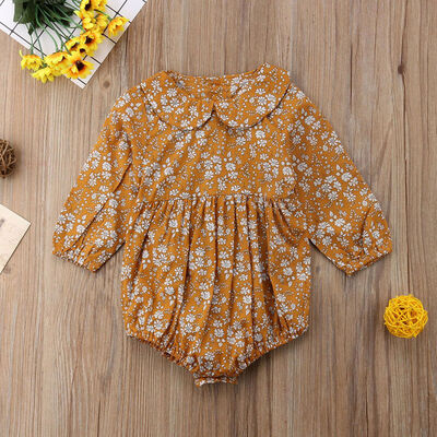 

Newborn Baby Girls Floral Long Sleeve Romper Bodysuit Spring Lapel Tops Clothes