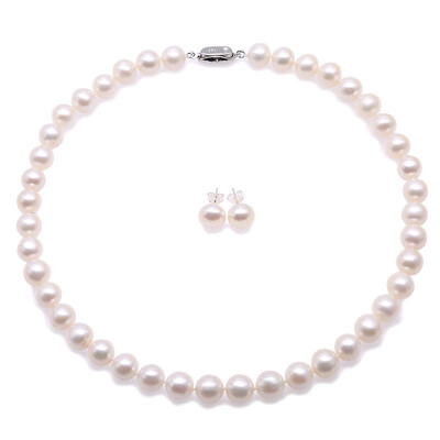 

YIAILI 10-11mm AA white freshwater pearl necklace earrings 8080