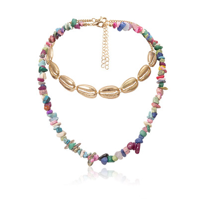 

Unique Design Colorful Stone Choker Handmade Trendy Gold Shell Beaded Necklace for Women Chic Girl Jewelry Dropshipping